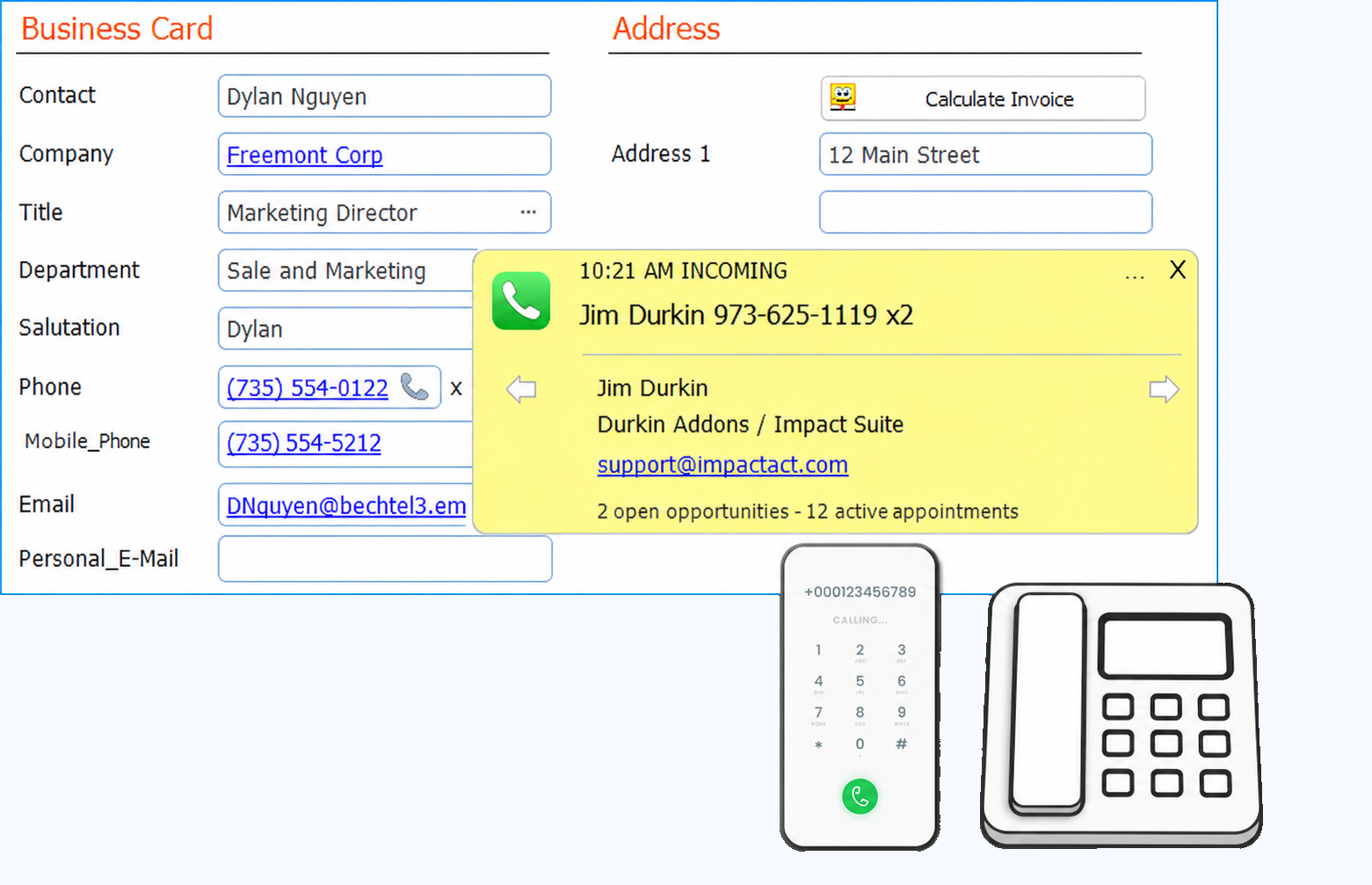 Impact PBX incoming call popup inside ACT!